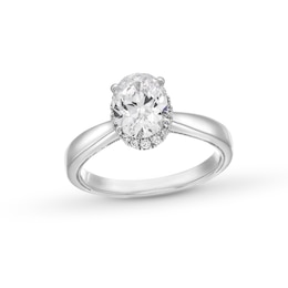 1.40 CT. T.W. Oval Certified Lab-Created Diamond Frame Engagement Ring in 14K White Gold (F/SI2)