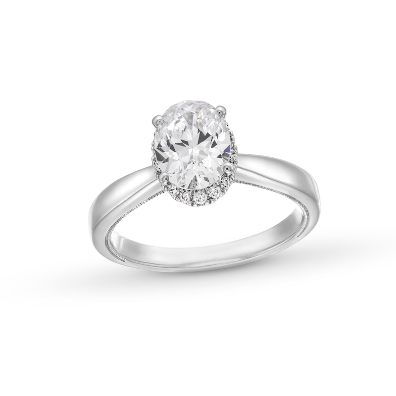 1.40 CT. T.W. Oval Certified Lab-Created Diamond Frame Engagement Ring in 14K White Gold (F/SI2)