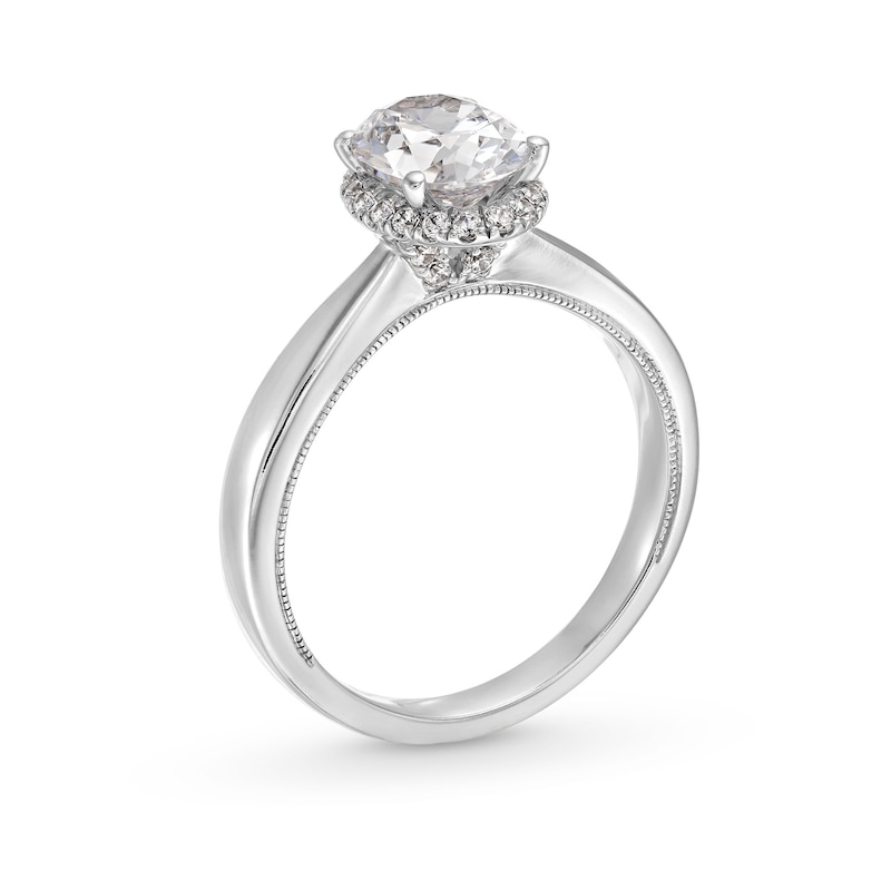 Main Image 3 of 1.40 CT. T.W. Oval Certified Lab-Created Diamond Frame Engagement Ring in 14K White Gold (F/SI2)