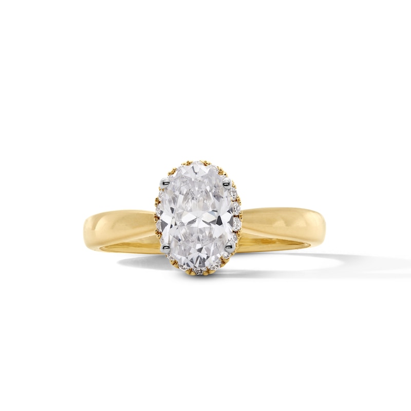 1.40 CT. T.W. Oval Certified Lab-Created Diamond Frame Engagement Ring in 14K Gold (F/SI2)