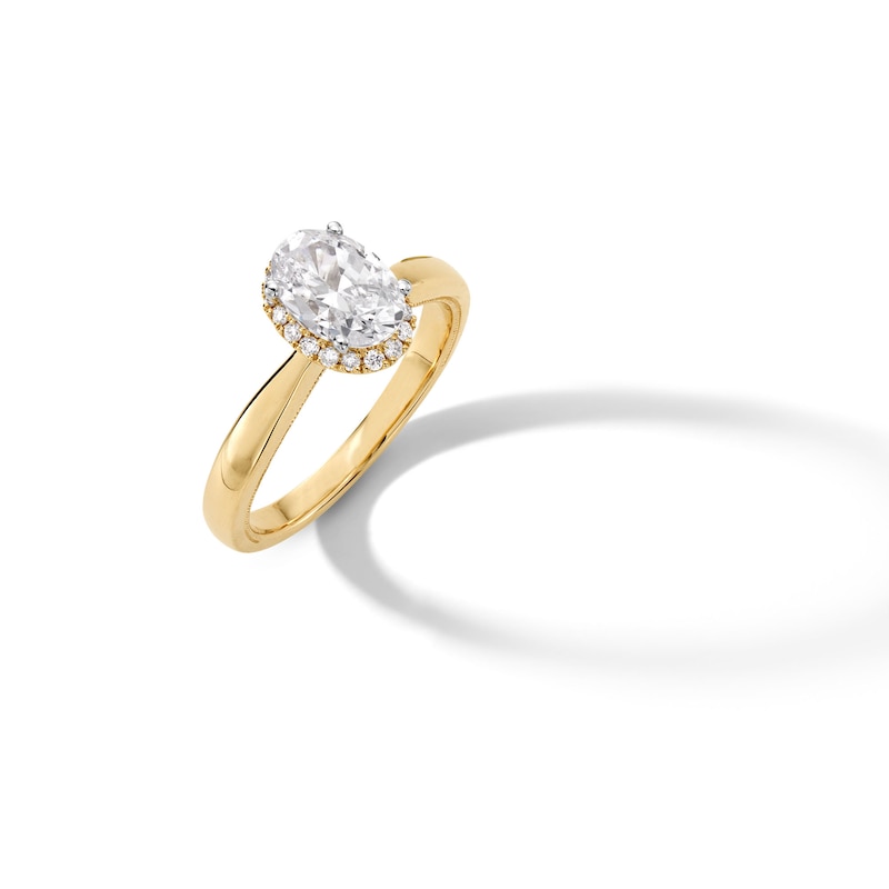 1.40 CT. T.W. Oval Certified Lab-Created Diamond Frame Engagement Ring in 14K Gold (F/SI2)