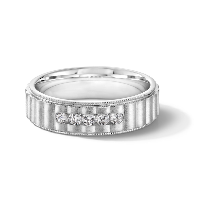 Main Image 1 of 0.25 CT. T.W. Diamond Five Stone Ribbed Vintage-Style Anniversary Band in Sterling Silver