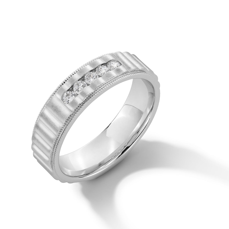 Main Image 2 of 0.25 CT. T.W. Diamond Five Stone Ribbed Vintage-Style Anniversary Band in Sterling Silver