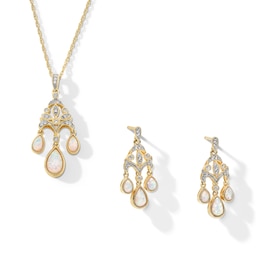 Lab-Created Opal and White Lab-Created Sapphire Drop Pendant and Earrings Set in Sterling Silver with 14K Gold Plate