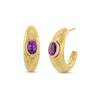 Thumbnail Image 1 of Oval Amethyst Solitaire Open Hoop Earrings in Sculpted Hollow 14K Gold