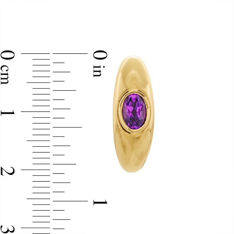 Main Image 3 of Oval Amethyst Solitaire Open Hoop Earrings in Sculpted Hollow 14K Gold