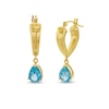 Pear-Shaped Swiss Blue Topaz Solitaire Dangle Hoop Earrings in Sculpted Hollow 14K Gold