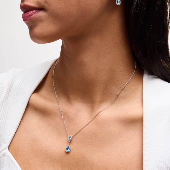 Pear-Shaped Swiss Blue Topaz and White Lab-Created Sapphire Drop Pendant and Earrings Set in Sterling Silver