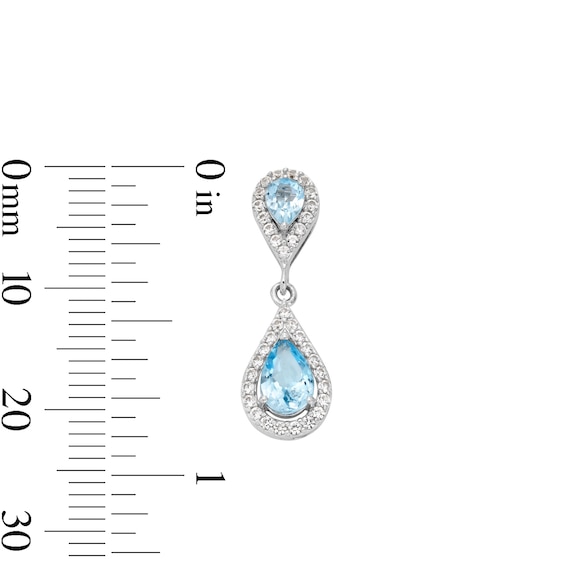 Pear-Shaped Swiss Blue Topaz and White Lab-Created Sapphire Drop Pendant and Earrings Set in Sterling Silver