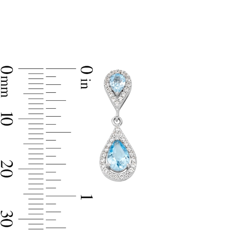 Pear-Shaped Swiss Blue Topaz and White Lab-Created Sapphire Drop Pendant and Earrings Set in Sterling Silver