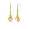 5.0-5.5mm Freshwater Cultured Pearl Tulip Drop Earrings in Sculpted Hollow 14K Gold