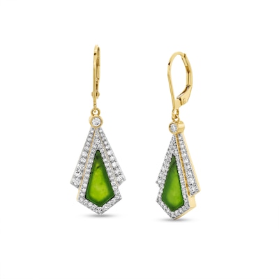 Kite-Shaped Jade and 0.70 CT. T.W. Diamond Frame Fan Drop Earrings in 14K Gold