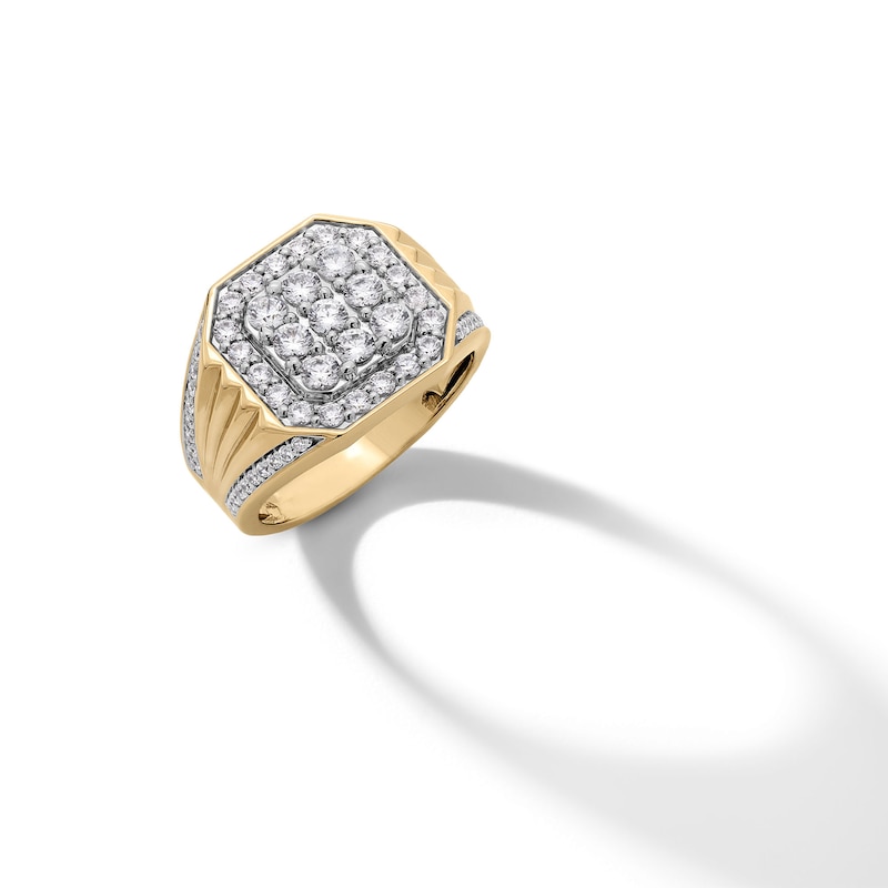 Main Image 3 of 1.75 CT. T.W. Certified Lab-Created Multi-Diamond Octagon Frame Ribbed Shank Ring in 10K Gold (F/SI2)