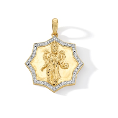 0.085 CT. T.W. Diamond Frame Lakshmi Star Medallion Necklace Charm in 18K Gold