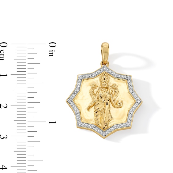 0.085 CT. T.W. Diamond Frame Lakshmi Star Medallion Necklace Charm in 18K Gold