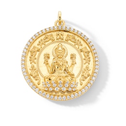 0.50 CT. T.W. Diamond Frame Mahalaxmi Medallion Necklace Charm in 18K Gold