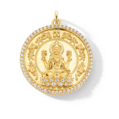 0.50 CT. T.W. Diamond Frame Mahalaxmi Medallion Necklace Charm in 18K Gold