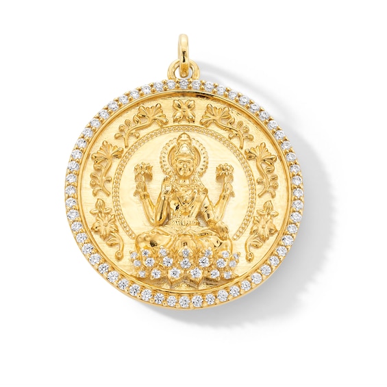 0.50 CT. T.W. Diamond Frame Mahalaxmi Medallion Necklace Charm in 18K Gold