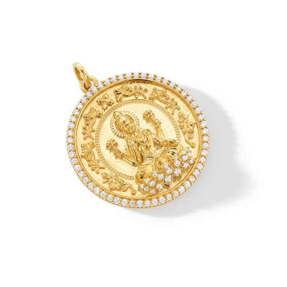 0.50 CT. T.W. Diamond Frame Mahalaxmi Medallion Necklace Charm in 18K Gold