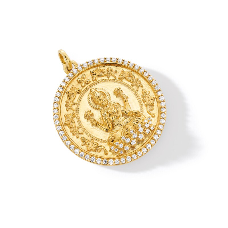 0.50 CT. T.W. Diamond Frame Mahalaxmi Medallion Necklace Charm in 18K Gold