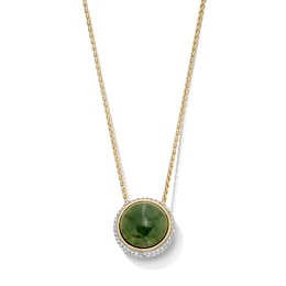 12.0mm Green and White Jade with 0.50 CT. T.W. Diamond Frame Reversible Bolo Necklace in 14K Gold - 26&quot;