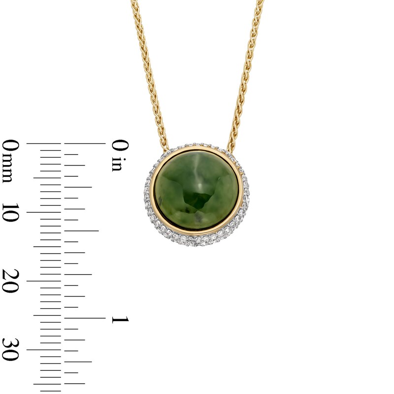 12.0mm Green and White Jade with 0.50 CT. T.W. Diamond Frame Reversible Bolo Necklace in 14K Gold - 26"