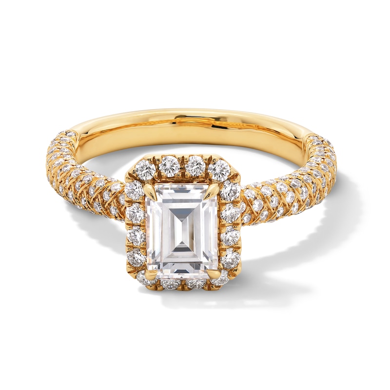 Vera Wang Love Collection 1.69 CT. T.W. Emerald-Cut Certified Diamond Frame Woven Shank Engagement Ring in 18K Gold