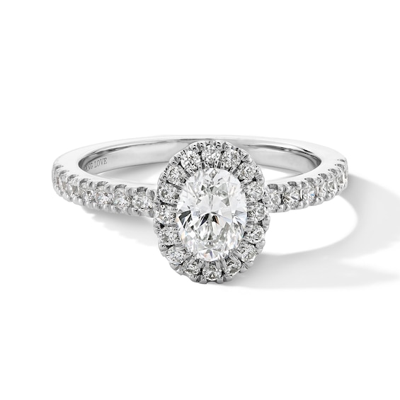 Vera Wang Love Collection 1.18 CT. T.W. Oval Certified Diamond Frame Engagement Ring in 18K White Gold (F/SI2)