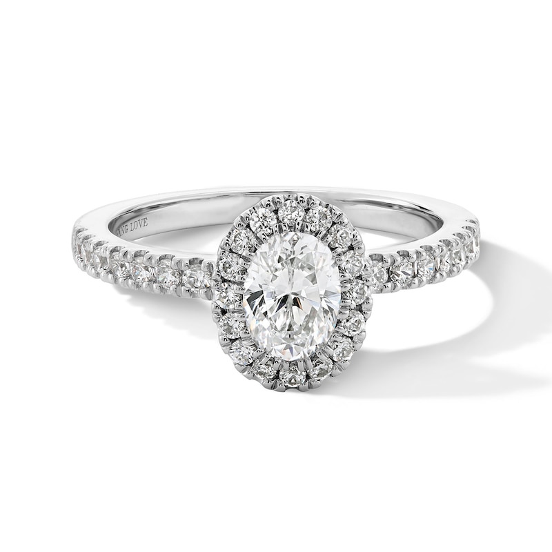 Main Image 1 of Vera Wang Love Collection 1.18 CT. T.W. Oval Certified Diamond Frame Engagement Ring in 18K White Gold (F/SI2)