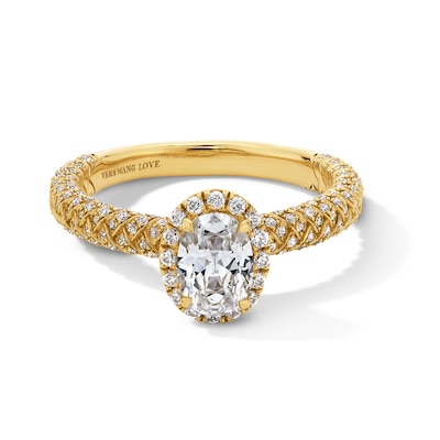 Vera Wang Love Collection 1.23 CT. T.W. Oval Certified Diamond Frame Woven Shank Engagement Ring in 18K Gold (F/SI2)