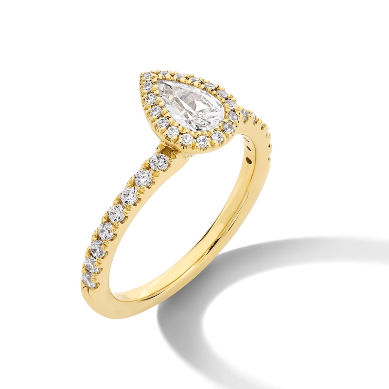 Vera Wang Love Collection 0.80 CT. T.W. Pear-Shaped Certified Diamond Frame Engagement Ring in 18K Gold (F/SI2)