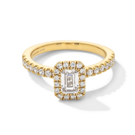 Vera Wang Love Collection 1.11 CT. T.W. Emerald-Cut Certified Diamond Frame Engagement Ring in 18K Gold (F/SI2)