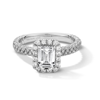 Vera Wang Love Collection 1.69 CT. T.W. Emerald-Cut Certified Diamond Frame Woven Engagement Ring in 18K White Gold