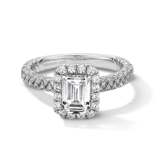 Vera Wang Love Collection 1.69 CT. T.W. Emerald-Cut Certified Diamond Frame Woven Engagement Ring in 18K White Gold