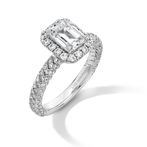 Vera Wang Love Collection 1.69 CT. T.W. Emerald-Cut Certified Diamond Frame Woven Engagement Ring in 18K White Gold