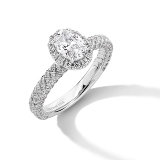 Vera Wang Love Collection 1.23 CT. T.W. Oval Certified Diamond Frame Woven Shank Engagement Ring in 18K White Gold