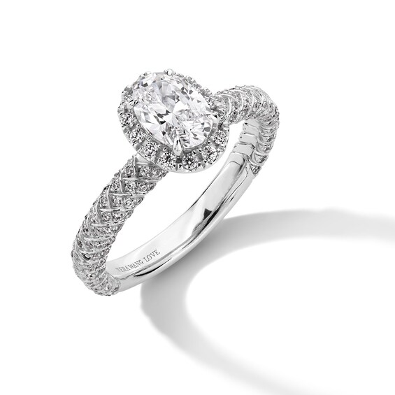 Vera Wang Love Collection 1.23 CT. T.W. Oval Certified Diamond Frame Woven Shank Engagement Ring in 18K White Gold