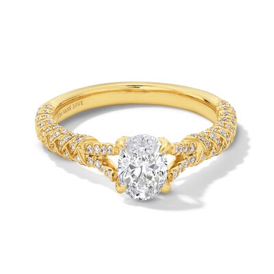 Vera Wang Love Collection 1.29 CT. T.W. Oval Certified Diamond Split Woven Shank Engagement Ring in 18K Gold (F/SI2)