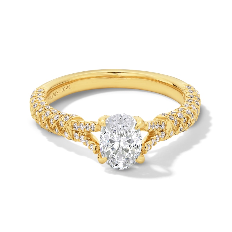 Vera Wang Love Collection 1.29 CT. T.W. Oval Certified Diamond Split Woven Shank Engagement Ring in 18K Gold (F/SI2)