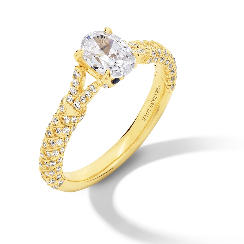 Vera Wang Love Collection 1.29 CT. T.W. Oval Certified Diamond Split Woven Shank Engagement Ring in 18K Gold (F/SI2)