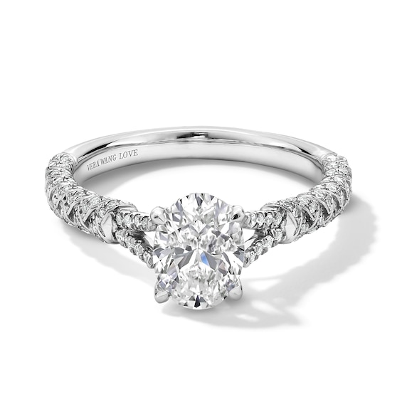 Vera Wang Love Collection 1.29 CT. T.W. Oval Certified Diamond Split Woven Shank Engagement Ring in 18K White Gold