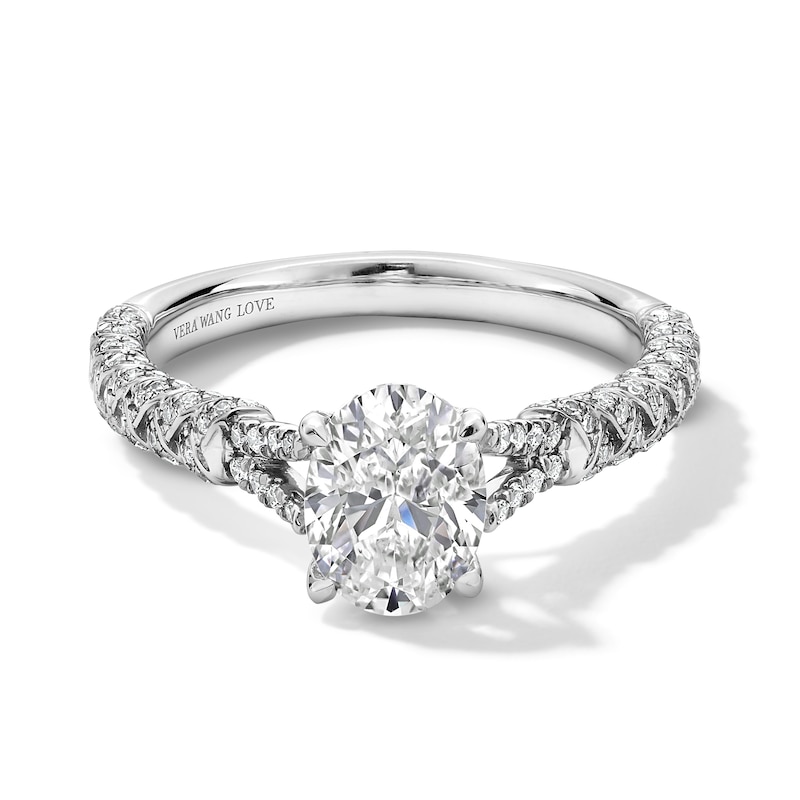 Vera Wang Love Collection 1.29 CT. T.W. Oval Certified Diamond Split Woven Shank Engagement Ring in 18K White Gold