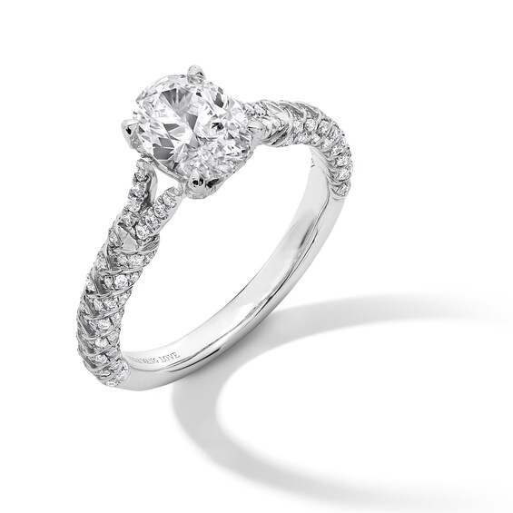 Vera Wang Love Collection 1.29 CT. T.W. Oval Certified Diamond Split Woven Shank Engagement Ring in 18K White Gold