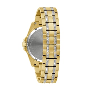 Men’s Bulova Classic Crystal Gold-Tone IP Watch with Black Dial and Chain Bracelet Box Set (Model: 98K115)