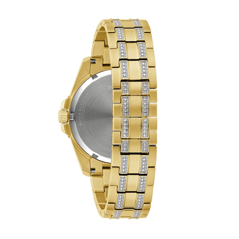 Main Image 4 of Men’s Bulova Classic Crystal Gold-Tone IP Watch with Black Dial and Chain Bracelet Box Set (Model: 98K115)