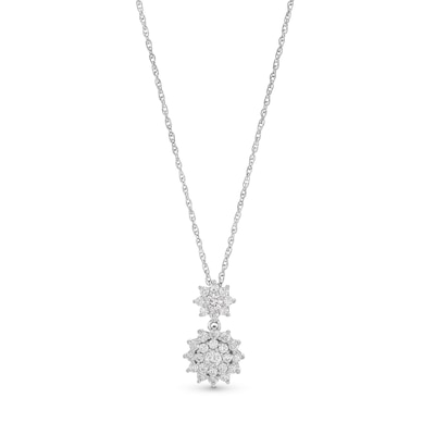 0.50 CT. T.W. Certified Lab-Created Multi-Diamond Double Sunburst Drop Pendant in 10K White Gold (F/SI2)