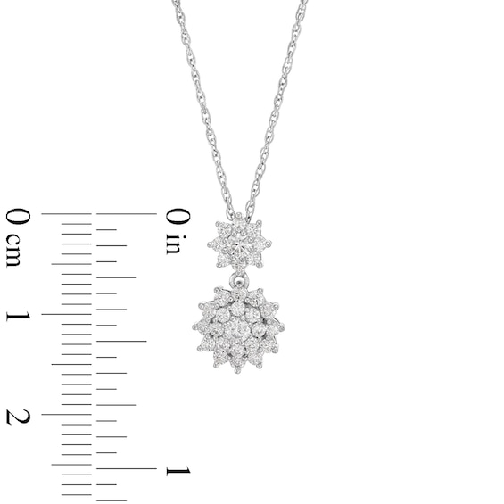 0.50 CT. T.W. Certified Lab-Created Multi-Diamond Double Sunburst Drop Pendant in 10K White Gold (F/SI2)