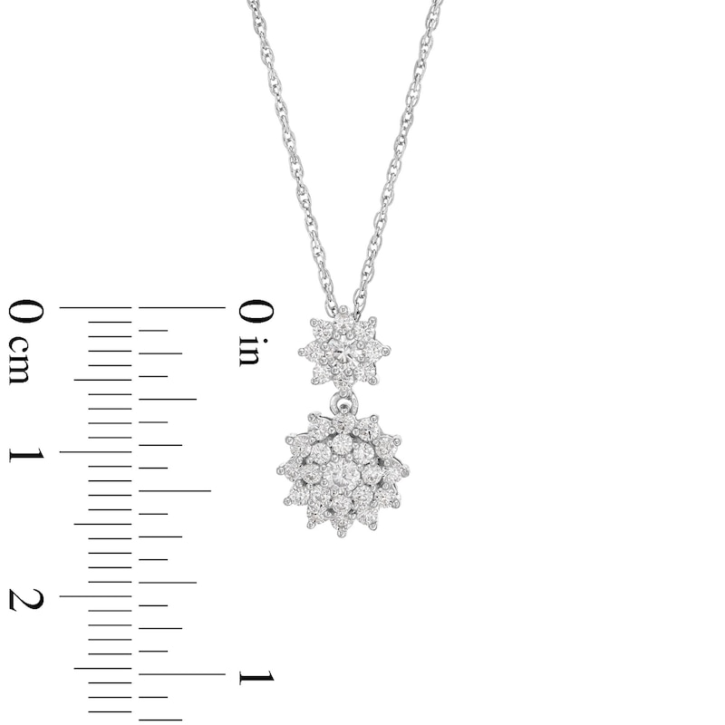 0.50 CT. T.W. Certified Lab-Created Multi-Diamond Double Sunburst Drop Pendant in 10K White Gold (F/SI2)