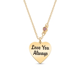 Engravable Heart Disc with Offset Birthstone Pendant (1-4 Stones and 2 Lines)