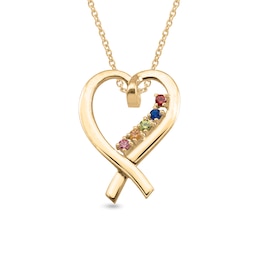 Mother's Ribbon Heart Pendant (2-7 Stones)